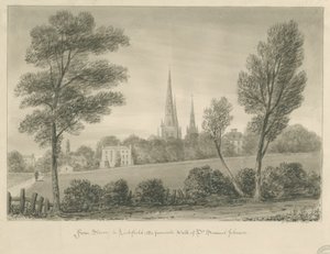 Lichfield - Stowe: seepiapiirustus tekijältä John Buckler