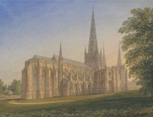 Lichfieldin katedraali - Koillisnäkymä: akvarellimaalaus, nd [1770-1851] tekijältä John Buckler