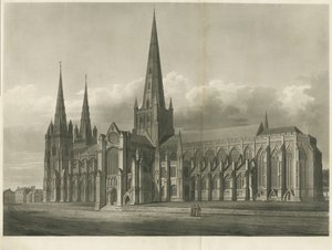 Lichfieldin katedraali – Kaakkoisnäkymä: akvatintakaiverrus ja [?1800-luku]