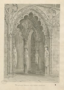 Lichfield Cathedral - West Doorway: seepiapiirros tekijältä John Buckler