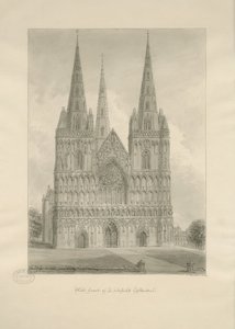 Lichfield Cathedral - West Front: seepiapiirros, 1806 tekijältä John Buckler