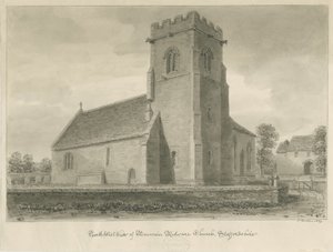 Mavesyn Ridware Church: seepiapiirustus, 1839 tekijältä John Buckler
