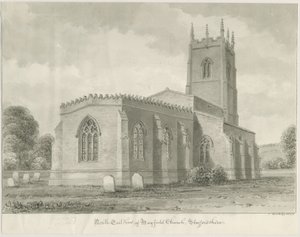 Mayfield Church: seepiapiirros, 1844 tekijältä John Buckler