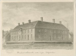 Newcastle-under-Lyme - Almshouses: seepiapiirros, 1840 tekijältä John Buckler