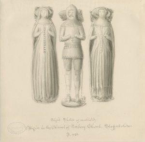 Norbury Church - Effigy [Sir Edward Botiler]: seepiapiirustus tekijältä John Buckler