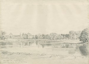Patshull House - Puisto ja uima-allas: lyijykynäpiirros, 25. elokuuta 1820 tekijältä John Buckler