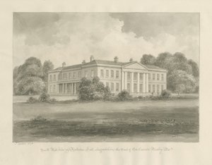 Rolleston Hall: seepiapiirustus tekijältä John Buckler