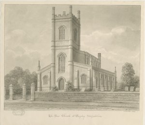 Rugeley Church (uusi): seepiapesupiirustus tekijältä John Buckler