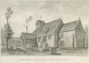 Rushton Spencer Church: seepiapesupiirros, 1844 tekijältä John Buckler