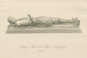 Shareshill Church - Monumentaalinen hahmo [Sir Humphrey Swynnertonille]: seepiapesupiirros tekijältä John Buckler