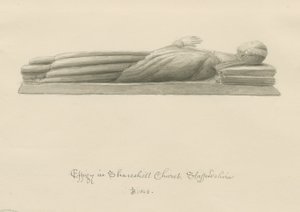 Shareshill Church - Monumentaalinen hahmo [Cassandra Swynnerton]: seepiapesupiirros tekijältä John Buckler
