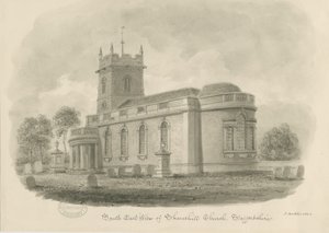 Shareshill Church: seepiapiirros, 1843 tekijältä John Buckler