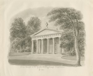 Shugborough - Doric Temple: seepiapiirustus, 1842 tekijältä John Buckler