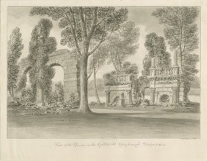 Shugborough - Rauniot puutarhassa: seepiapiirros tekijältä John Buckler