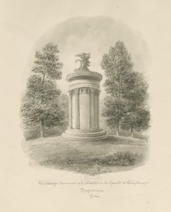 Shugborough - Lysikrateen koraginen muistomerkki: seepiapiirustus tekijältä John Buckler