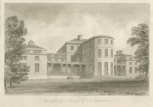 Shugborough Hall - Puutarhan edessä: seepiapiirros, 1842 tekijältä John Buckler