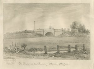 Stafford - Bridge at Railway Station: seepiapiirros, 1841 tekijältä John Buckler