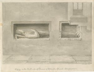 Standon Church - Wall Tomb [Nicholas Hydelle]: seepiapiirros tekijältä John Buckler