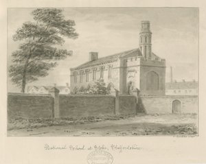 Stoke-upon-Trent - Kansalliskoulu: seepiapiirustus, 1840 tekijältä John Buckler