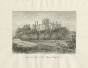 Stourton Castle: seepiapesupiirros, 1846 tekijältä John Buckler