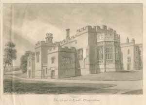 Tixall - Kappeli Tixall Hallissa: seepiapesupiirros, 1841 tekijältä John Buckler