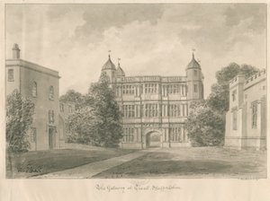 Tixall Hall ja Gatehouse: seepiapiirustus, 1841 tekijältä John Buckler