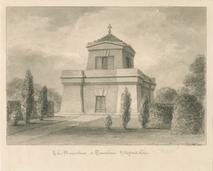 Trentham - Mausoleumi: seepiapiirros tekijältä John Buckler