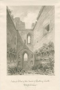 Tutbury Castle - Raunioiden sisäpuoli: seepiapesupiirros tekijältä John Buckler