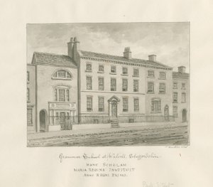 Walsall Town - Grammar School: seepiapesupiirustus, 1845 tekijältä John Buckler