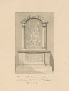 Westmorland - Applebyn kirkko - Lady Anne Cliffordin muistomerkki: seepiapiirustus, 1800