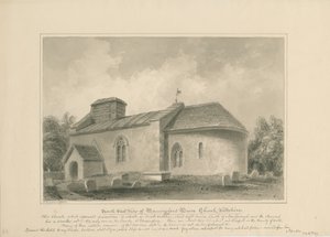 Wiltshire - Manningford Bruce Church: seepiapiirustus, 1806 tekijältä John Buckler