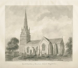 Wombournen kirkko: seepiapiirustus, 1845 tekijältä John Buckler