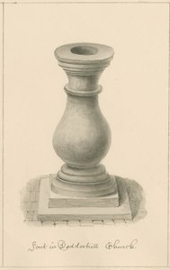 Worcestershire - Droitwich - Dodderhill Church Fontti: seepiapiirros, 1833 tekijältä John Buckler