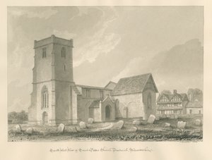 Worcestershire - Droitwich - Pyhän Pietarin kirkko: seepiapiirros, 1833 tekijältä John Buckler