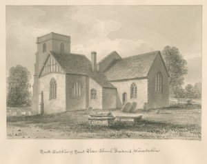 Worcestershire - Droitwich - Pyhän Pietarin kirkko: seepiapiirros, 1833 tekijältä John Buckler
