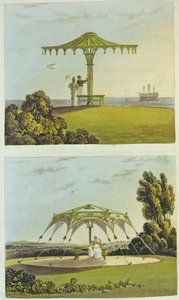 Kaksi koristeellista katettua puutarhaistuinta "Arkisto taideteoksesta", kirjoittanut Ackermann, 1822