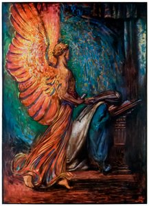 Sanansaattaja saapuu Christianalle kirjasta "Pilgrims Progress From This World, To That What Is To Come" John Bunyan (1628-1688) Kuvitus Byam Shaw (1872-1919), enkeli saapuu kutsuen Chria tekijältä John Byam Liston Shaw