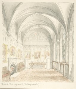 Lean linna, Worcestershire, ruokailuhuone etelään katsoen, n. 1816.