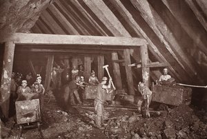 412, Dolcoathin kaivos, kuvitus J.C. Burrowsin ja William Thomasin teoksesta "Mongst mines and miners tai Underground Scenes by Flash-Light", pubi. 1893 (seepiakuva)