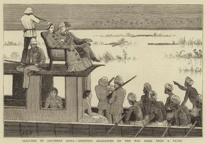 Sketsejä Etelä-Intiassa, alligaattoreita matkalla kotiin piknikiltä tekijältä John Charles Dollman