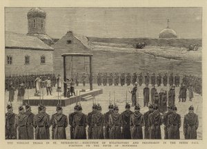 Nihilistin oikeudenkäynnit Pietarissa, Kvjatkovskin ja Presniakovin teloitus Pietari Paavalin linnoituksessa 5.11.1880 tekijältä John Charles Dollman