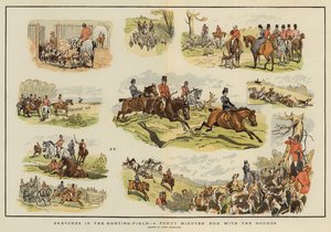 Luonnoksia metsästyskentällä, neljänkymmenen minuutin juoksu koirien kanssa (chromolitho)