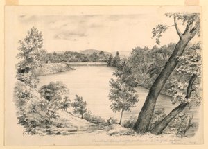 Piirros, Näkymä Conneticut-joelle, lähellä Brattleboroa, Vermont, 1854. tekijältä John Cheney