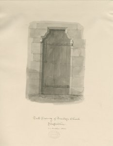 Armitagen kirkko - North Doorway: seepiapiirros tekijältä John Chessell Buckler