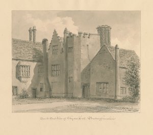 Buckinghamshire - Chenies Hall: seepiapiirustus, 1824 tekijältä John Chessell Buckler