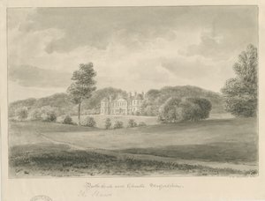 Cheadle - Booth Hall ("The Shawe"): seepiapesupiirustus tekijältä John Chessell Buckler