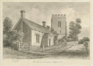 Draycott in the Moors - School: seepiapiirustus, 1841 tekijältä John Chessell Buckler