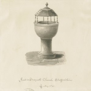 Fontti kirjassa Draycott in the Moors Church: seepiapiirros tekijältä John Chessell Buckler