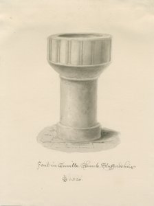 Fontti Envillen kirkossa: seepiapiirros, 1820 tekijältä John Chessell Buckler