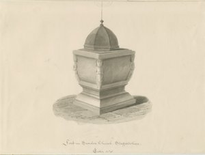 Fontti Sandonin kirkossa: seepiapesupiirustus, toukokuu 1841 (piirustus) tekijältä John Chessell Buckler